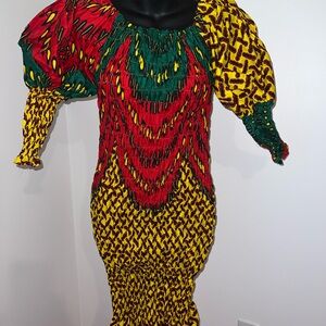 African print custom bodycon dress with peplum sleeve